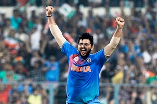 Suresh Raina celebrates taking the wicket of Sharjeel Khan of Pakistan during the ICC World Twenty20 India 2016 match between Pakistan and India at Eden Gardens on March 19, 2016 in Kolkata, India. Image: Vivek Prakash-ICC/ICC via Getty Images