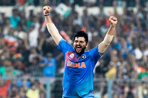 Suresh Raina celebrates taking the wicket of Sharjeel Khan of Pakistan during the ICC World Twenty20 India 2016 match between Pakistan and India at Eden Gardens on March 19, 2016 in Kolkata, India. Image: Vivek Prakash-ICC/ICC via Getty Images Suresh Raina celebrates taking the wicket of Sharjeel Khan of Pakistan during the ICC World Twenty20 India 2016 match between Pakistan and India at Eden Gardens on March 19, 2016 in Kolkata, India. Image: Vivek Prakash-ICC/ICC via Getty Images