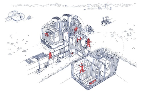Two English artists from Bristol recently presented a strange house that could be ours if we lived on the planet Mars.
Image: Courtesy of Hugh Broughton Architects and Pearce