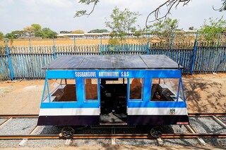 A solar-powered train built by students of Soshanguve technical high school in Soshanguve township in the northern suburbs of Pretoria. Image: Phill Magakoe / AFP
