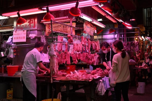 Pork prices in the country have continued to rise since mid-March, despite government intervention, hitting 31.17 yuan ($4.40) a kilo last week. Image: Peter Parks/AFP&nbsp