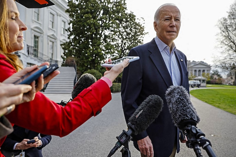 US president, Joe Biden, declines to comment after reporters question him about the criminal indictment of former president Donald Trump as Biden departs the White House on March 31, 2023, in Washington, DC. Biden and first lady Jill Biden are traveling to Rolling Fork, Mississippi, to tour the community that was devastated by a tornado last week. Image: Chip Somodevilla/Getty Images/AFP
