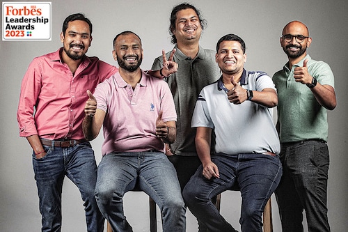 (From left) Ankit Fatehpuria, co-founder, Vishal Chaudhary, co-founder, Amrit Acharya, co-founder &amp CEO, Srinath Ramakkrushnan, co-founder &amp COO, Rahul Sharma, co-founder, Zetwerk
Image: Selvaprakash Lakshmanan for Forbes India