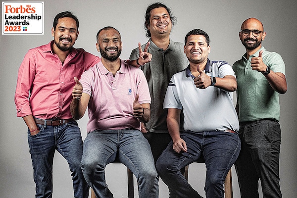 (From left) Ankit Fatehpuria, co-founder, Vishal Chaudhary, co-founder, Amrit Acharya, co-founder &amp CEO, Srinath Ramakkrushnan, co-founder &amp COO, Rahul Sharma, co-founder, Zetwerk
Image: Selvaprakash Lakshmanan for Forbes India