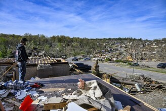 A view of the area after the tornado covering a path of dozens of miles in length caused severe damage in Little Rock, Arkansas, United States on April 02, 2023. Tornadoes that ravaged the US have killed at least 26 people, injuring dozens across southern and midwestern parts of the country, according to officials on Sunday. Houses and workplaces were heavily damaged and thousands were left without power in regions hit by tornadoes and storms.