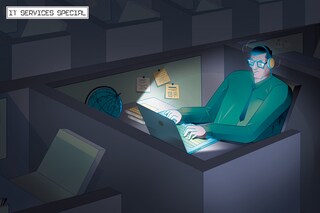 India’s top four IT companies saw a net addition of just 1,940 employees in Q3, the lowest in the last eight quarters.
Illustration: Chaitanya Dinesh Surpur