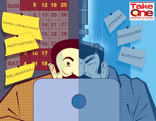 The 4 Day Week Global group is coordinating these pilot programmes as part of its global campaign to encourage more firms to switch from the standard 40-hour workweek to a 32-hour model for the same pay and benefits.
Illustration: Chaitanya Dinesh Surpur The 4 Day Week Global group is coordinating these pilot programmes as part of its global campaign to encourage more firms to switch from the standard 40-hour workweek to a 32-hour model for the same pay and benefits.
Illustration: Chaitanya Dinesh Surpur