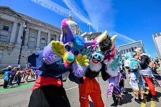 A group in anime character costumes attend the 56th Annual Northern California Cherry Blossom Parade in San Francisco, California, United States on April 16, 2023.