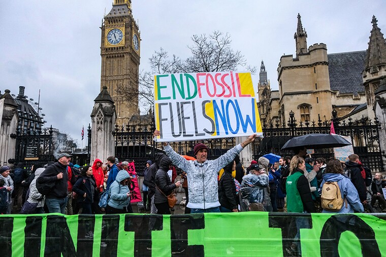 Extinction Rebellion stages the "Big One" climate protest in Westminster, London, UK on April 21, 2023.