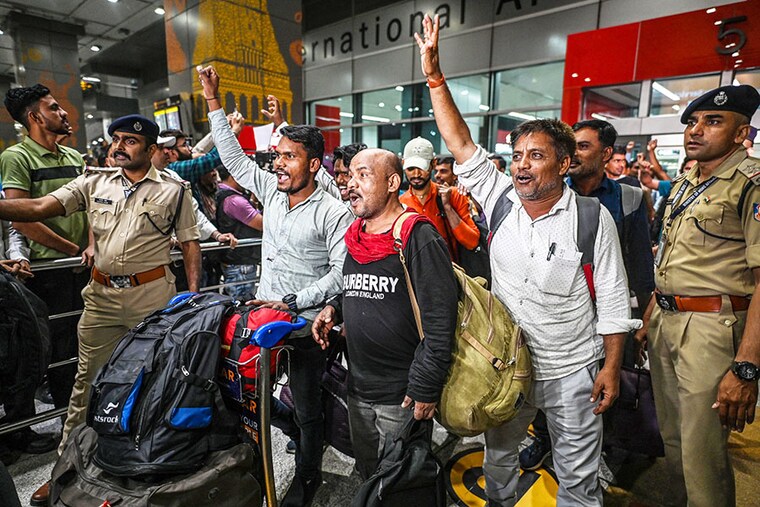 Indian Nationals who were stranded in Sudan arrived home after evacuation from Saudi Arabia at Indira Gandhi International Airport Terminal 3 in New Delhi, India, on Wednesday, April 26, 2023. Indian Government has named this evacuation mission ‘Operation Kaveri’.