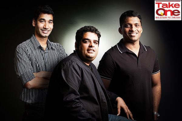 L to R: Vedantu’s Vamsi Krishna, Unacademy"s Gaurav Munjal, Byju’s Byju Raveendran
Photo imaging: Kapil Kashyap