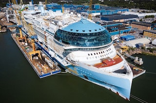 Royal Caribbean"s luxurious new vessel Icon of the Seas is nearing completion in the Turku shipyard on Finland"s southwestern coast, its maiden voyage scheduled for January 2024.
Image: Jonathan Nackstrand / AFP