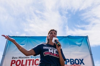Former US ambassador to the UN and 2024 Republican Presidential hopeful Nikki Haley speaks during the Des Moines Register Political Soapbox at the Iowa State Fair in Des Moines, Iowa, on August 12, 2023. Image: Stefani Reynolds / AFP