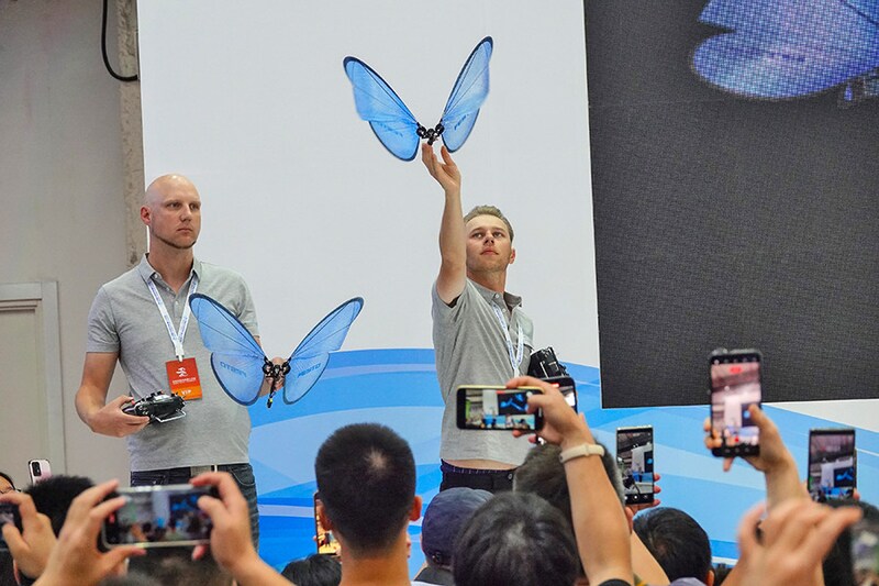 An exhibitor releases a bionic butterfly at the 2023 World Robot Conference in Beijing, China, August 18, 2023. In the first half of 2023, the output of China"s industrial robots and service robots increased by 5.4% and 9.6%, respectively.