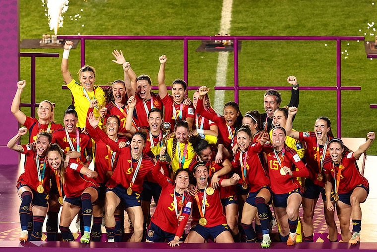 Spain celebrates with the trophy after winning the FIFA Women"s World Cup Australia & New Zealand 2023 against England at Stadium Australia on August 20, 2023 in Sydney, Australia.