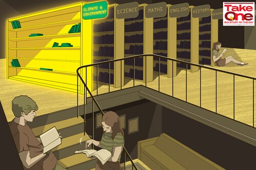 Critics argue that the current education system still falls short of adequately emphasising climate change education among students at the primary and secondary levels. Illustration: Chaitanya Surpur Critics argue that the current education system still falls short of adequately emphasising climate change education among students at the primary and secondary levels. Illustration: Chaitanya Surpur