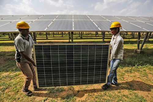 Ambani reiterated his plans to deliver a fully-integrated solar photovoltaic cell manufacturing ecosystem.
Image: Reuters /Amit Dave Ambani reiterated his plans to deliver a fully-integrated solar photovoltaic cell manufacturing ecosystem.
Image: Reuters /Amit Dave