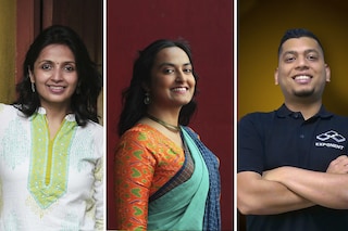 (L to R), Sucharita Mukherjee, CEO, Kaleidofin Shruti, CEO, ApnaKlub Arun Vinayak, CEO, Exponent Energy. Image: P Ravikumar SELVAPRAKASH LAKSHMANAN