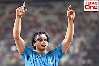 (File) Neeraj Chopra celebrates after winning the men"s javelin at the World Athletics Championship in Budapest. Chopra is the first Indian to win the event Image: Kirill Kudryavtsev / AFP
