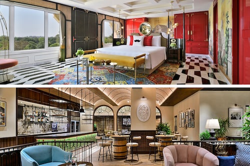 Master bedroom of The Maharaja Suite (above) and Captain"s Cellar, the wine bar at the newly refurbished Taj Mahal hotel on Mansingh Road in New Delhi.