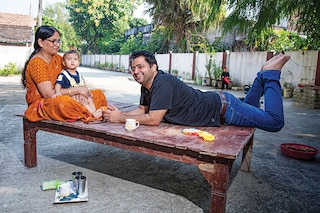Shailesh Kumar, founder &amp CEO, CABT Logistics, with his mother in the courtyard of the house he was born in, in Morwa Raytol in Samastipur district, Bihar
Image: Madhu Kapparath