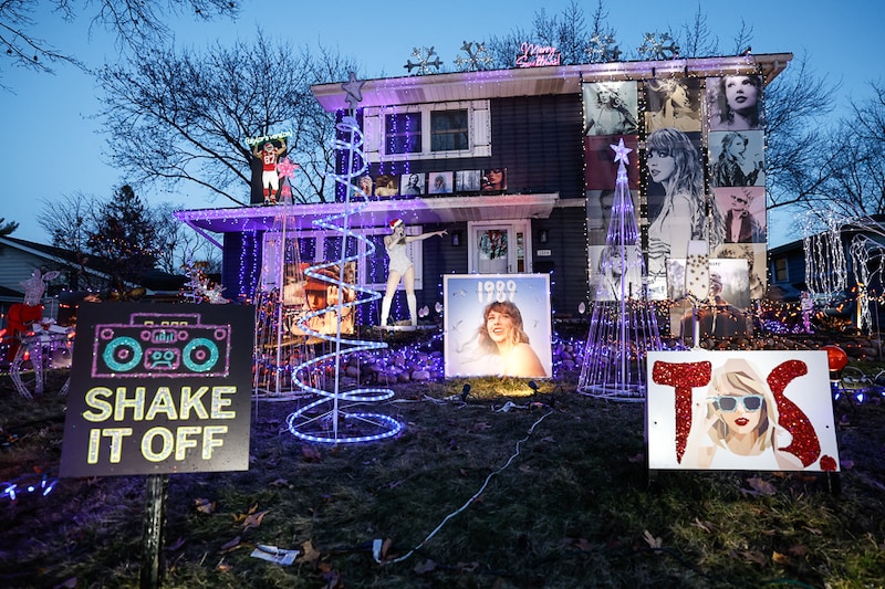 The home of Amy and Brian Scott is decorated for Christmas in a Taylor Swift theme on December 14, 2023, in Naperville, Illinois.