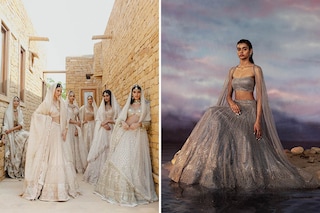 Unconventional silhouettes and a palette refresh are some of this season"s Indian bridal fashion and jewellery trends. Image credit: Arpita Mehta (L) Rohit Gandhi + Rahul Khanna (R)