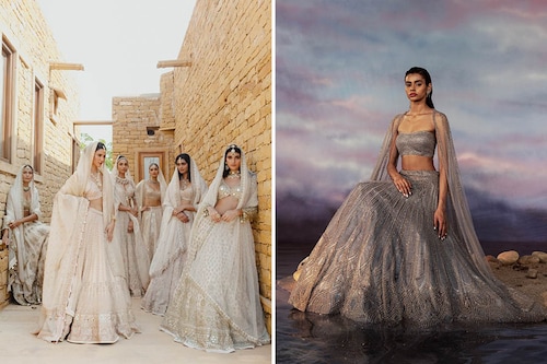 Unconventional silhouettes and a palette refresh are some of this season"s Indian bridal fashion and jewellery trends. Image credit: Arpita Mehta (L) Rohit Gandhi + Rahul Khanna (R)