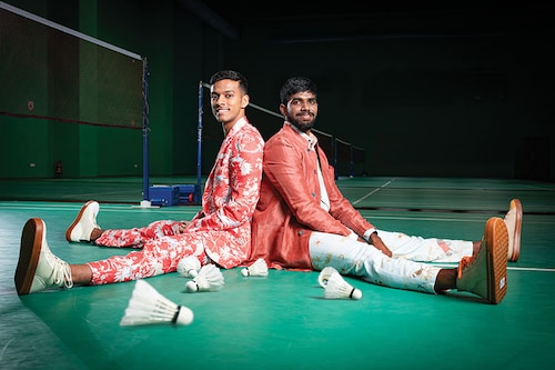 Chirag Shetty (left)  and Satwiksairaj Rankireddy at the Pullela Gopichand Badminton Academy in Hyderabad. Photography: Vikas Chandra Pureti for Forbes India Styling: Rekha Boggarrapu & Team Niharika Varma Makeup: Sahara Chirag Shetty (left)  and Satwiksairaj Rankireddy at the Pullela Gopichand Badminton Academy in Hyderabad. Photography: Vikas Chandra Pureti for Forbes India Styling: Rekha Boggarrapu & Team Niharika Varma Makeup: Sahara