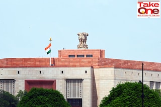 (File photo) The new Parliament building on the eve of a special session on September 17, 2023, in New Delhi, India.Image: Sanjeev Verma/Hindustan Times via Getty Images