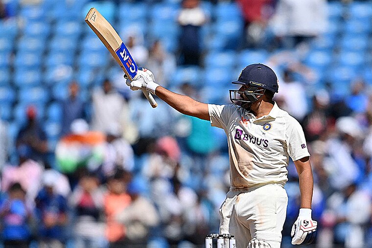 Indian men"s cricket team captain Rohit Sharma celebrates after scoring a century during the second day of the first Test cricket match between India and Australia at the Vidarbha Cricket Association (VCA) Stadium in Nagpur on February 10, 2023.