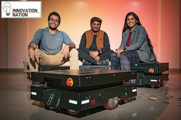 (From left) Rishabh Agarwal, Alok Kumar, and Tanya Raghuvanshi, co-founders at Peer Robotics
Image: Amit Verma