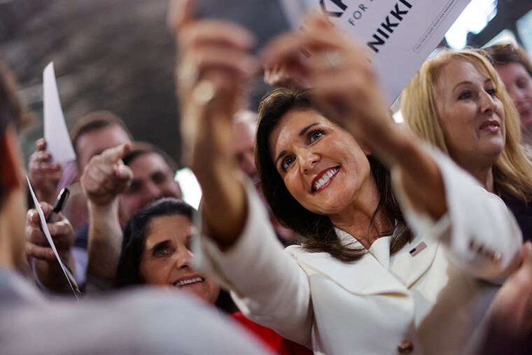 Fomer US Ambassador to the United Nations Nikki Haley takes pictures with her supporters as she announces her run for the 2024 Republican presidential nomination at a campaign event in Charleston, South Carolina, US on February 15, 2023.