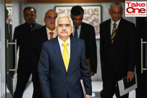 The Reserve Bank of India (RBI) Governor Shaktikanta Das arrives to address a press conference at the RBI head office in Mumbai on February 8, 2023. India"s central bank slowed the pace of interest rate hikes on February 8 but warned that core inflation in the world"s fifth-biggest economy remained stubbornly high.
Image: Punit Paranjpe / AFP The Reserve Bank of India (RBI) Governor Shaktikanta Das arrives to address a press conference at the RBI head office in Mumbai on February 8, 2023. India"s central bank slowed the pace of interest rate hikes on February 8 but warned that core inflation in the world"s fifth-biggest economy remained stubbornly high.
Image: Punit Paranjpe / AFP