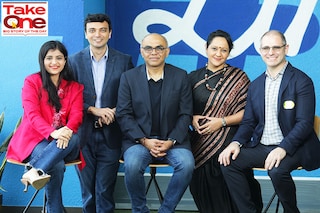 Group picture of (L to R) Pooja Chhabria, Head of Editorial, LinkedIn APAC, Content & Growth, Ajay Datta, Head of Product, LinkedIn India, Ashutosh Gupta, India Country Manager, Ruchee Anand, Senior Director, Talent & Learning Solutions, LinkedIn India and Daniel Shapero, Chief Operating Officer, LinkedIn at Bangalore office.
Image: Selvaprakash Lakshmanan for Forbes India