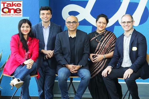 Group picture of (L to R) Pooja Chhabria, Head of Editorial, LinkedIn APAC, Content & Growth, Ajay Datta, Head of Product, LinkedIn India, Ashutosh Gupta, India Country Manager, Ruchee Anand, Senior Director, Talent & Learning Solutions, LinkedIn India and Daniel Shapero, Chief Operating Officer, LinkedIn at Bangalore office.
Image: Selvaprakash Lakshmanan for Forbes India Group picture of (L to R) Pooja Chhabria, Head of Editorial, LinkedIn APAC, Content & Growth, Ajay Datta, Head of Product, LinkedIn India, Ashutosh Gupta, India Country Manager, Ruchee Anand, Senior Director, Talent & Learning Solutions, LinkedIn India and Daniel Shapero, Chief Operating Officer, LinkedIn at Bangalore office.
Image: Selvaprakash Lakshmanan for Forbes India