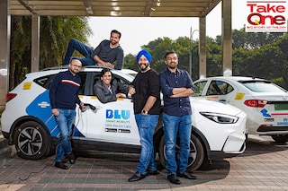 BluSmart team (from left): Anirudh Arun, Chief Operations Officer Punit Goyal, Co-Founder Tushar Garg, Chief Business Officer Anmol Singh Jaggi, CEO and Co-Founder Rishabh Sood, Chief Technology Officer. BluSmart is India"s first all electric cab service where the company leases, owns and operates EVs.
Image: Madhu Kapparath