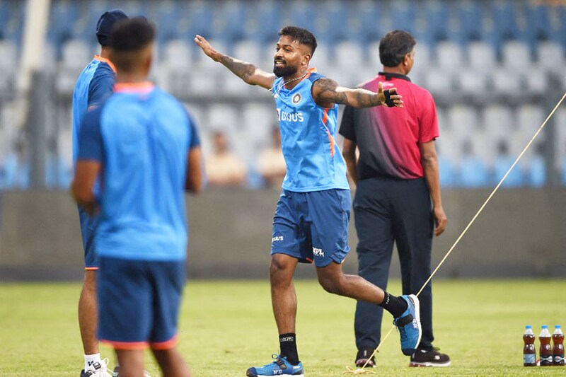 India"s Hardik Pandya takes part in a practice session at the Wankhede Stadium in Mumbai on January 2, 2023, on the eve of the first Twenty20 international cricket match between India and Sri Lanka.
