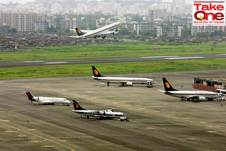 Jet Airways has not flown since April 2019 and is now targeting to take off as early as April 2023.
Image: Ritesh Uttamchandani/Hindustan Times via Getty Images