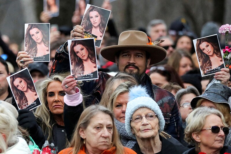 Music fans attend a public memorial for singer Lisa Marie Presley, the only daughter of the "King of Rock "n" Roll," Elvis Presley, at Graceland Mansion in Memphis, Tennessee, US on January 22, 2023.