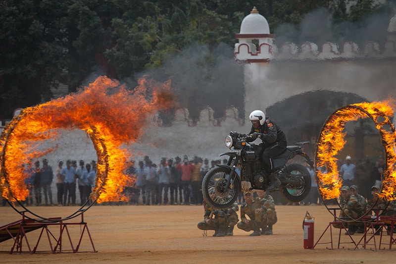 Army Service Corps "Tornadoes" of the Indian Army participate in a full dress rehearsal parade to celebrate India’s Republic Day on January 24, 2023, in Bengaluru, India. India celebrates its Republic Day on January 26.