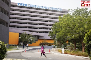 (File photo) Signage for Tata Consultancy Services Ltd. (TCS) is displayed atop of a building in the Synergy Park campus in Hyderabad, India, on Monday, April 11, 2016. Image: Namas Bhojani/Bloomberg via Getty Images