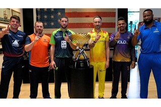 Captains of the six MLC teams pose with the trophy ahead of the start of the tournament. Image: MLC, Twitter