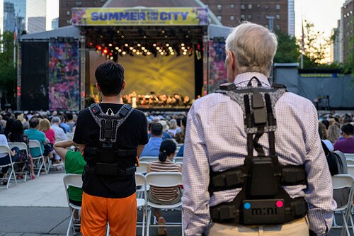The aim of the vests—along with bands at the wrists or ankles—is to allow for a full-body experience, creating sensations that render the feelings music can evoke. Image: Angela Weiss / AFP The aim of the vests—along with bands at the wrists or ankles—is to allow for a full-body experience, creating sensations that render the feelings music can evoke. Image: Angela Weiss / AFP