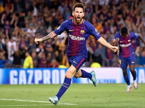 A file photo of Lionel Messi of Barcelona FC celebrates scoring his side"s first goal during the UEFA Champions League in 2017 in Barcelona, Spain. Image: Alex Caparros/Getty Images