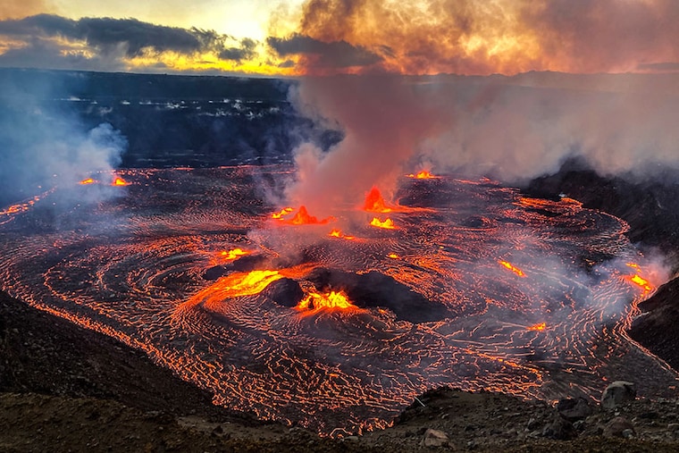 This handout image provided by US Geological Survey (USGS) shows Kilauea erupting from the Halemaumau summit crater within a closed area of Hawai"i Volcanoes National Park in Hawaii. One of the world"s most active volcanoes has erupted again, with lava spewing from Kilauea in Hawaii on Wednesday. Footage showed fissures have opened up at the base of a crater on the volcano, which regularly springs to life, with vulcanologists calling the eruption "dynamic."