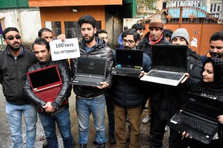 In August 2019, the Indian government blocked all communications in Jammu and Kashmir to prevent protests over the abrogation of Article 370 cutting off access to 4G internet for 500 days. Image: Muzamil Mattoo/NurPhoto via Getty Images