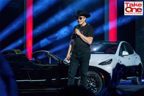 CEO of Tesla Motors Elon Musk speaks at the Tesla Giga Texas manufacturing "Cyber Rodeo" grand opening party on April 7, 2022 in Austin, Texas. - Tesla welcomed throngs of  electric car lovers to Texas on April 7 for a huge party inaugurating a "gigafactory" the size of 100 professional soccer fields.
Image: Suzanne Cordeiro / AFP
