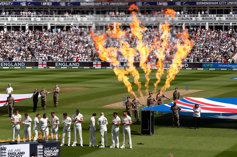 The Australian players stand for the national anthem during Day One of the LV= Insurance Ashes 1st Test match between England and Australia at Edgbaston on June 16, 2023 in Birmingham, England.