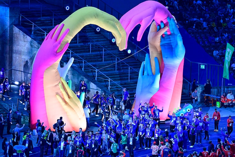 The delegation of the United States of America arrives in the stadium during the opening ceremony of the Special Olympics World Games at the Olympic Stadium in Berlin on June 17, 2023. Special Olympics is, according to the organisers, the world"s largest sports movement for people with intellectual disabilities